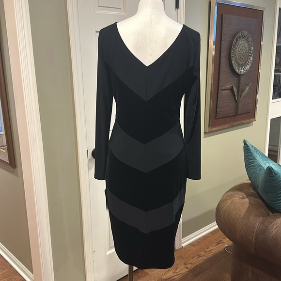 NWT Lauren Formal Classic Black Velvet Chevron Cocktail Dress Sz 10 Long Sleeves - Picture 7 of 8